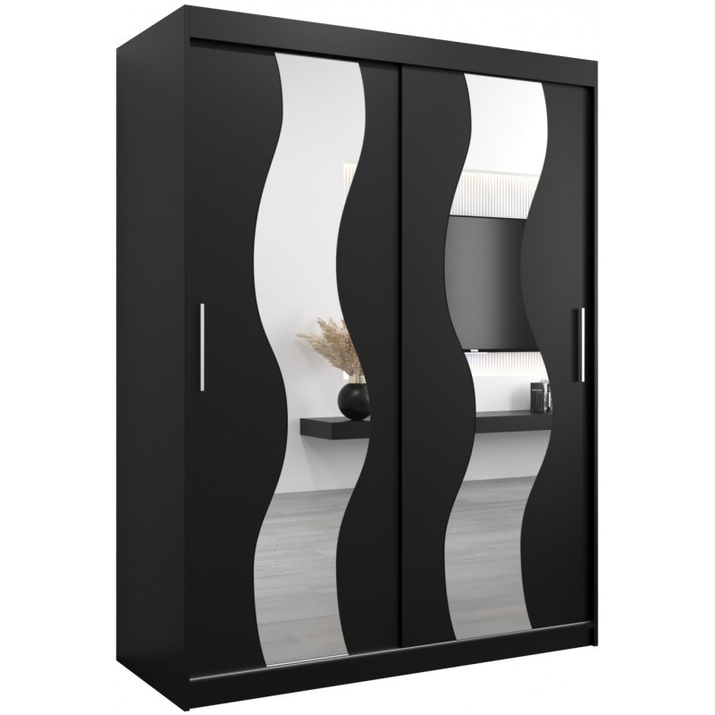 Szafa przesuwna garderoba z lustrem i drążkiem do przedpokoju Sewilla 150 artisan sonoma czarna biała