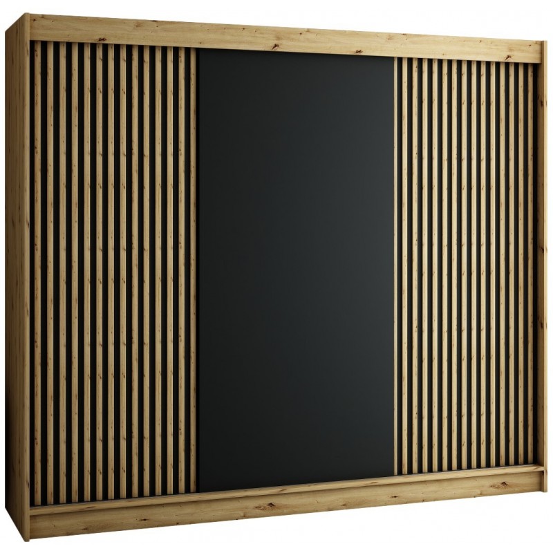 Szafa do garderoby półki drążki drzwi przesuwne Lamelo 250 dąb artisan czarna biała