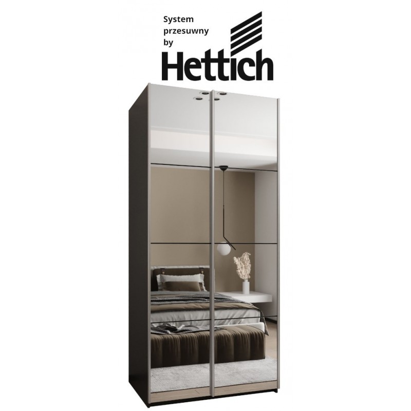 Szafa przesuwna z lustrem wysoka z cichym domykiem, garderoba Lux 2 110 gł. 64 wys. 245,5 szafa na wymiar