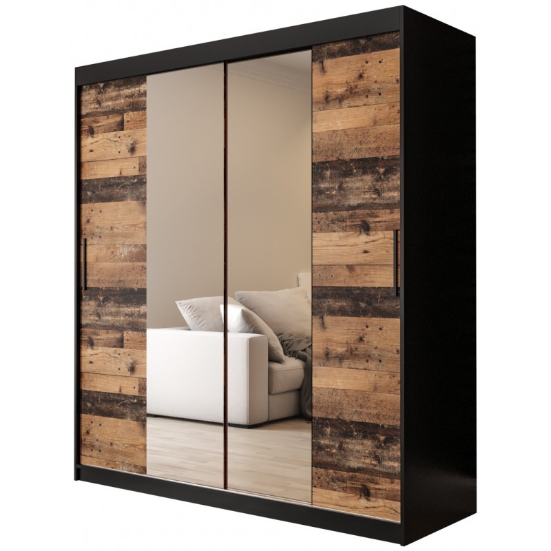 Szafa przesuwna garderoba z lustrem do sypialni Old Style T1 180 czarna