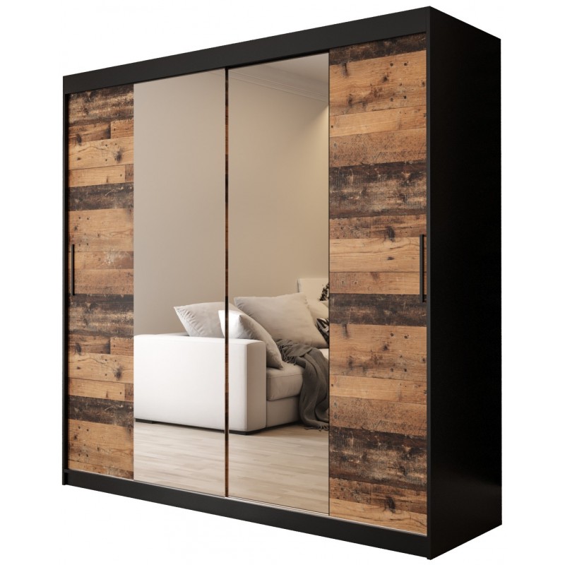 Szafa przesuwna garderobiana z lustrem duża Old Style T1 200 czarna