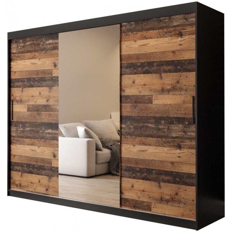 Szafa przesuwna ubraniowa z lustrem do przedpokoju Old Style T1 250 czarna