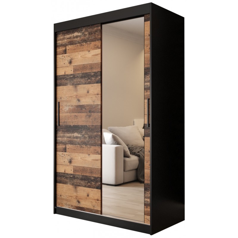 Szafa przesuwna pokojowa z lustrem Old Style T2 120 czarna