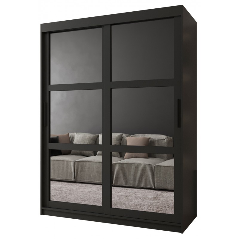 Szafa przesuwna garderoba ubraniowa do salonu MIROR 150 czarna biała