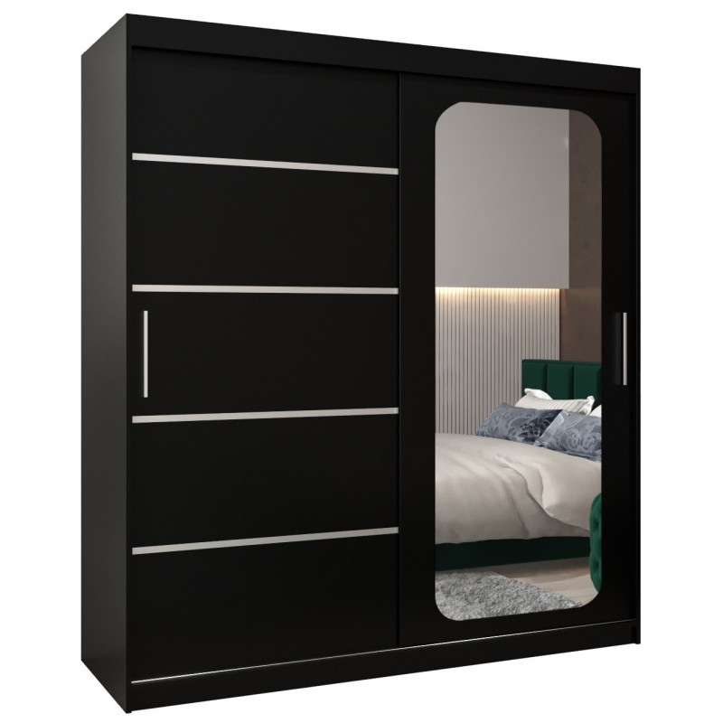 Szafa przesuwna garderoba z lustrem i półkami do kawalerki PROMO V2 180 artisan sonoma czarna biała