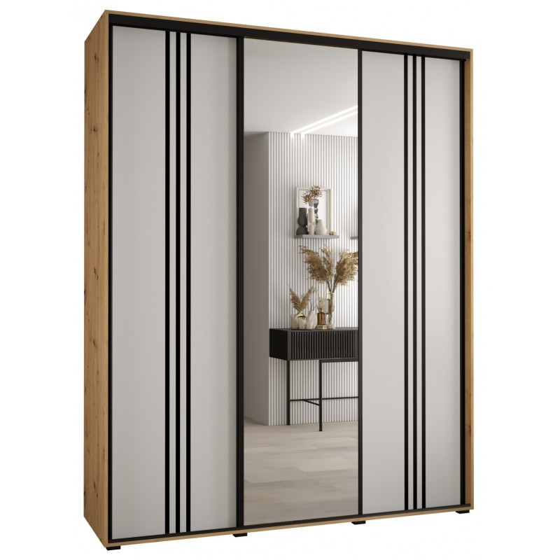 Szafa przesuwna z lustrem trzydrzwiowa garderoba Cannes 7 200 głębokość 60 cm wysokość 205,2 cm