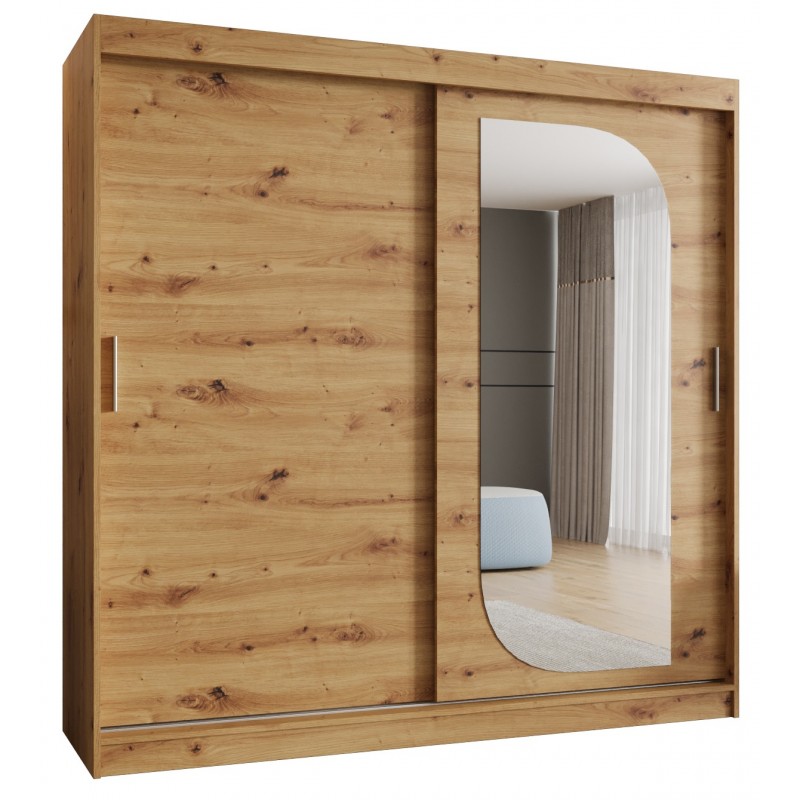 Szafa przesuwna garderoba z lustrem do przedpokoju LUCY 200 artisan, biały, czarny, kaszmir, sonoma