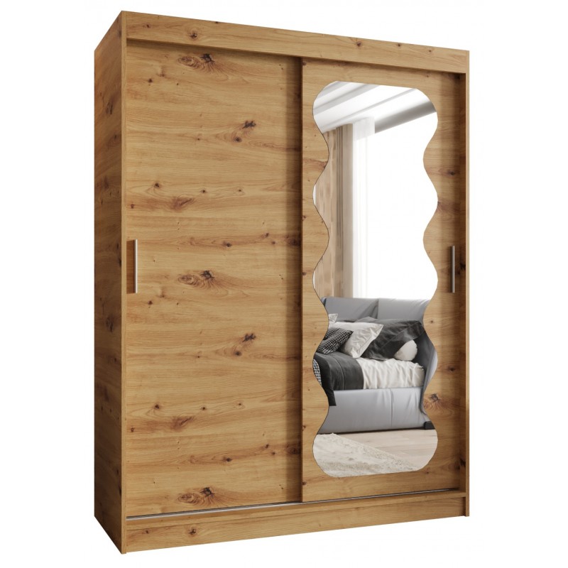 Szafa przesuwna garderoba z lustrem i półkami SPOTI 150 artisan, biały, czarny, kaszmir, sonoma