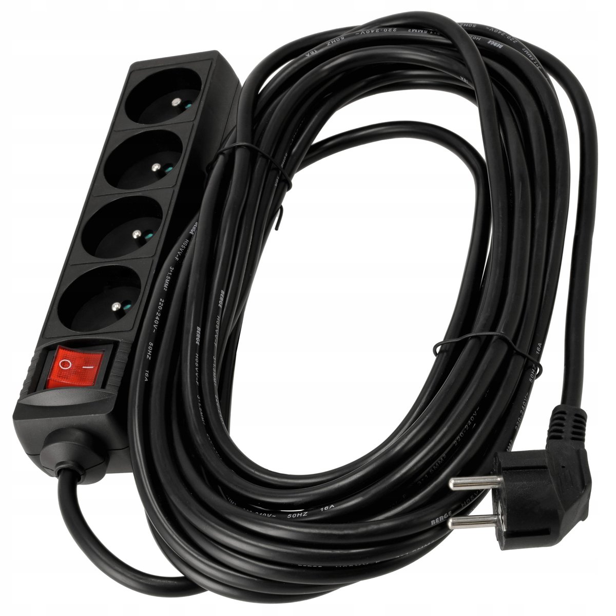 LISTWA ZASILAJĄCA PRZEDŁUŻACZ SIECIOWY Z WŁĄCZNIKIEM CZARNY 4 GNIAZDA 10 M