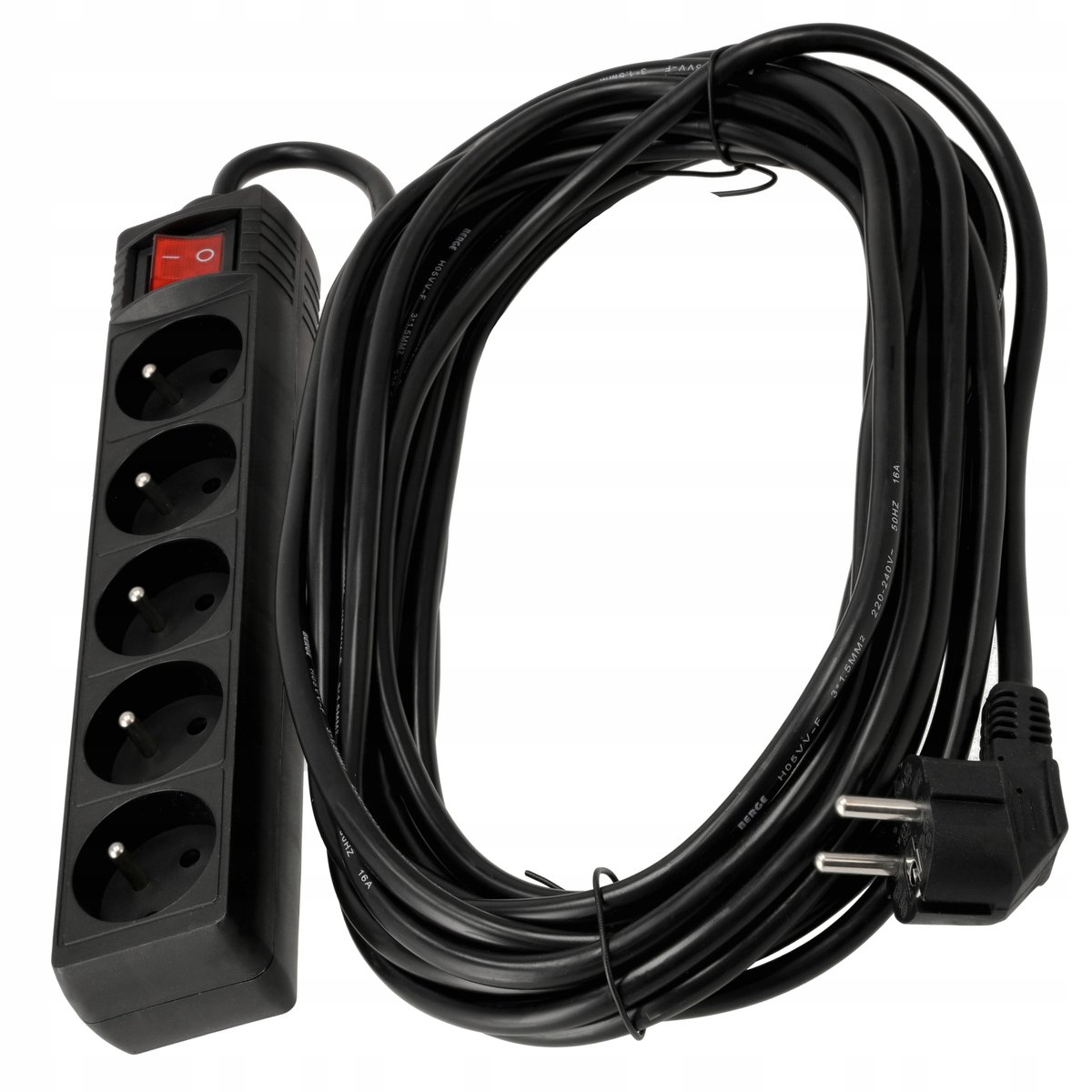 LISTWA ZASILAJĄCA PRZEDŁUŻACZ SIECIOWY Z WŁĄCZNIKIEM CZARNY 5 GNIAZD 10 M