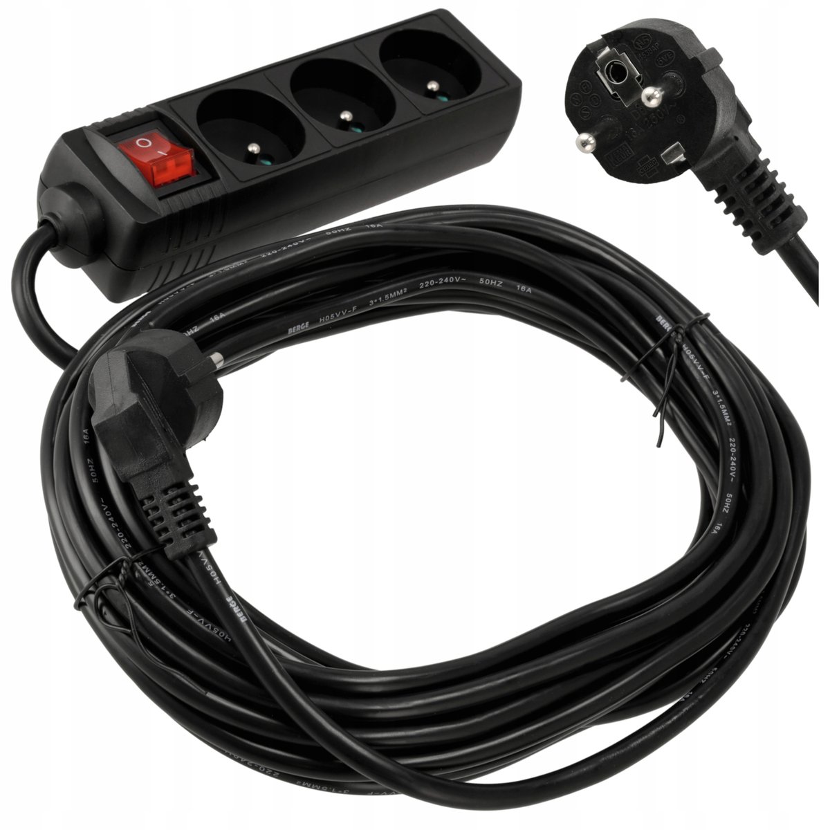 LISTWA ZASILAJĄCA PRZEDŁUŻACZ SIECIOWY Z WŁĄCZNIKIEM CZARNY 3 GNIAZDA 10 M