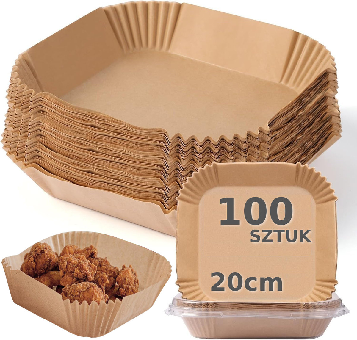 Papier do pieczenia FOREMKI DO AIR FRYER ZESTAW 100 SZT 20CM WKŁADY TACKI