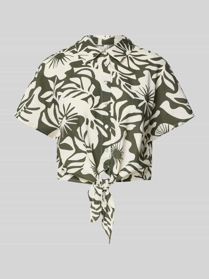 Bluzka koszulowa krótka z mieszanki wiskozy i bawełny z dodatkiem lnu model ‘JAKIRI’