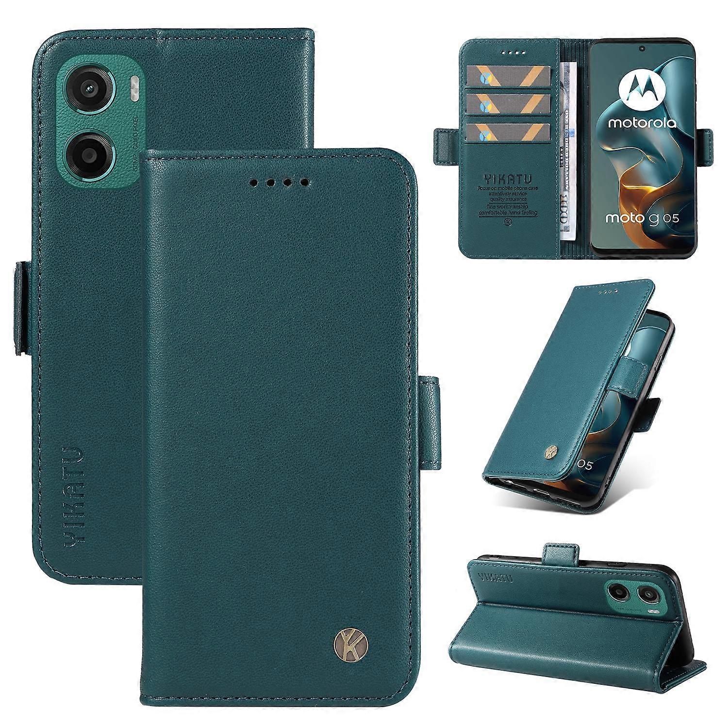 Dla Motorola Moto G15 4G Portfel Etui na telefon YIKATU YK-003 Skórzany pokrowiec na stojak - zielony Wielobarwny Green