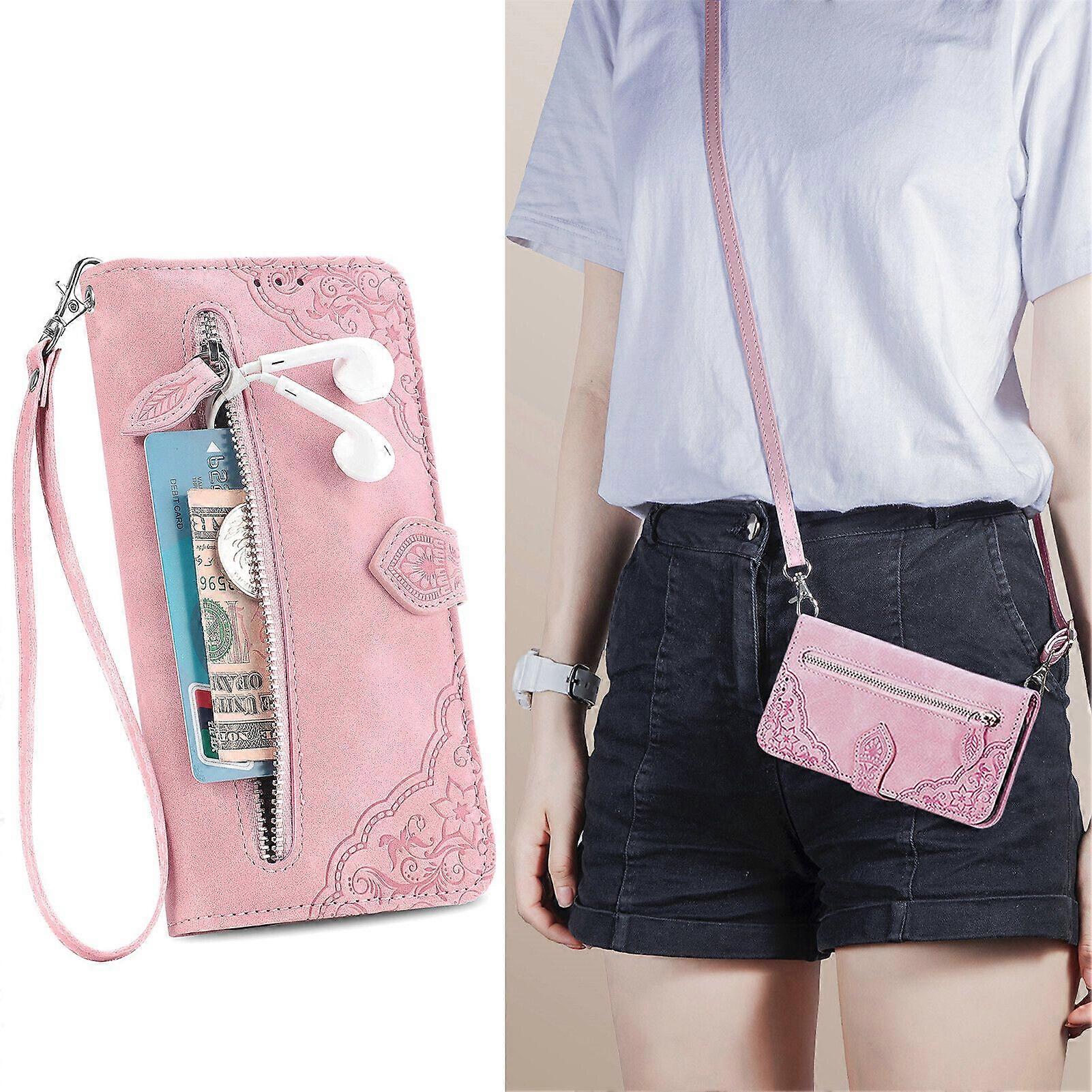 Foxdock Kompatybilny z Honor Magic 7 Lite Zip Pouch Etui na karty magnetyczne z paskiem na nadgarstek Etui na portfel do Honor Magic 7 Lite Różowy