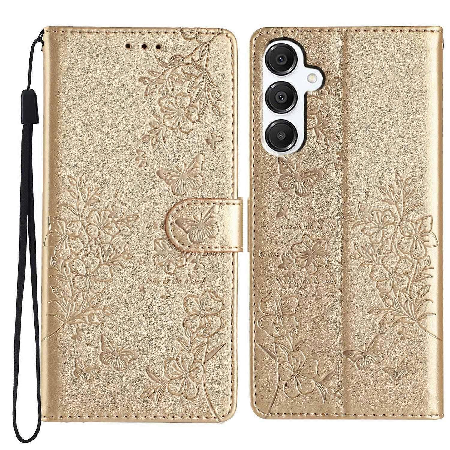 Dla Samsung Galaxy A56 5G Portfel Etui na telefon Motyl Kwiatowy nadruk Skórzana klapka Okładka-złota Wielobarwny Gold