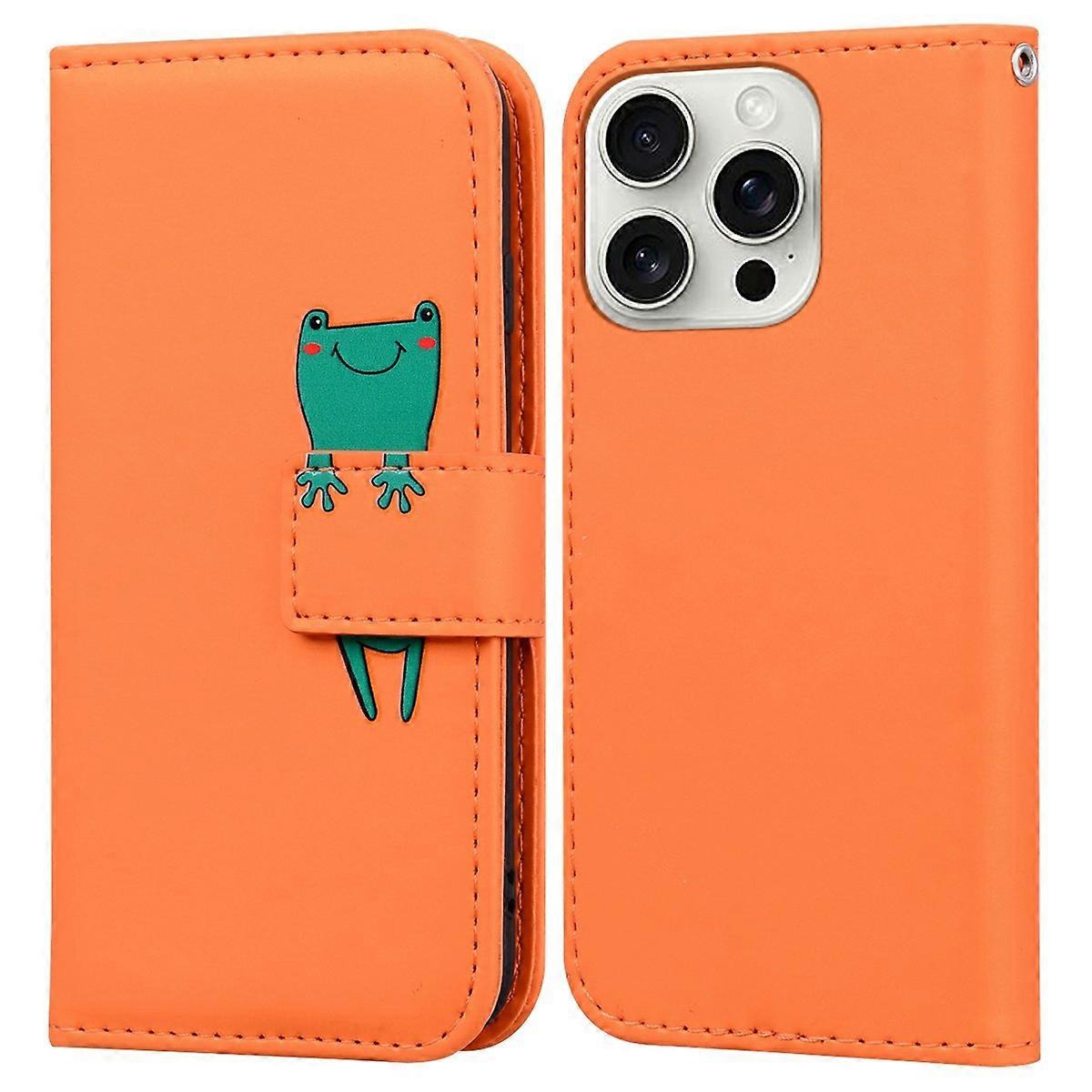 Do iPhone 16 Pro Max Etui Cartoon Pattern Portfel Skórzany pokrowiec na telefon-pomarańczowy Wielobarwny Orange