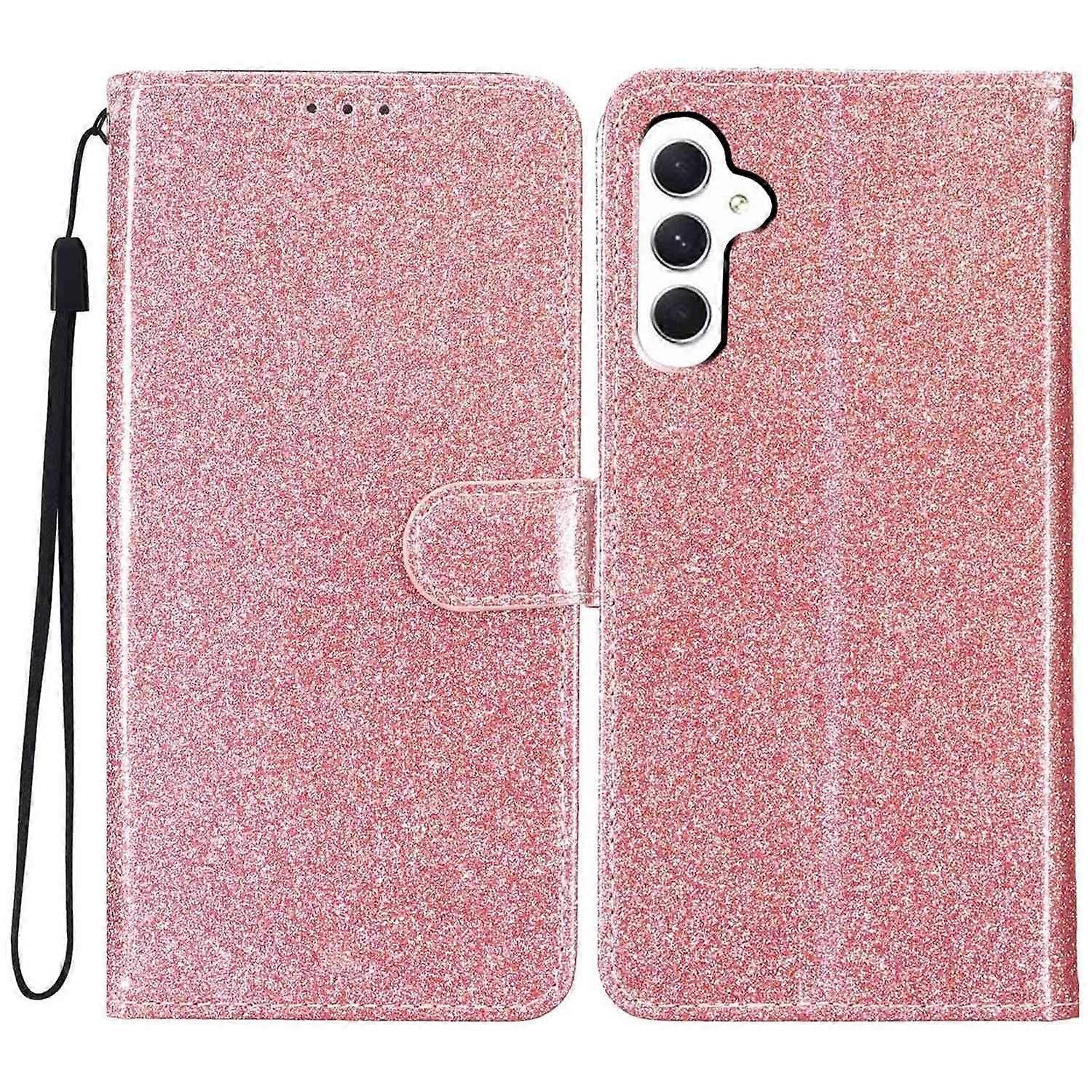 Dla Samsung Galaxy A36 5G Portfel Brokatowy Odporny na Zarysowania Skórzany Pokrowiec na Telefon Stojak-Różowe Złoto Wielobarwny Rose Gold