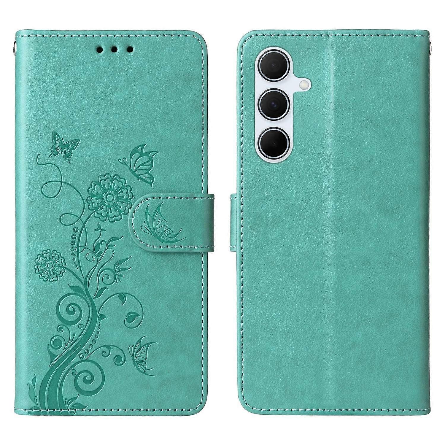 Do Samsung Galaxy A36 5G Skórzane etui Motyl Kwiatowy nadruk Portfel Stojak Pokrowiec-Zielony Wielobarwny Green