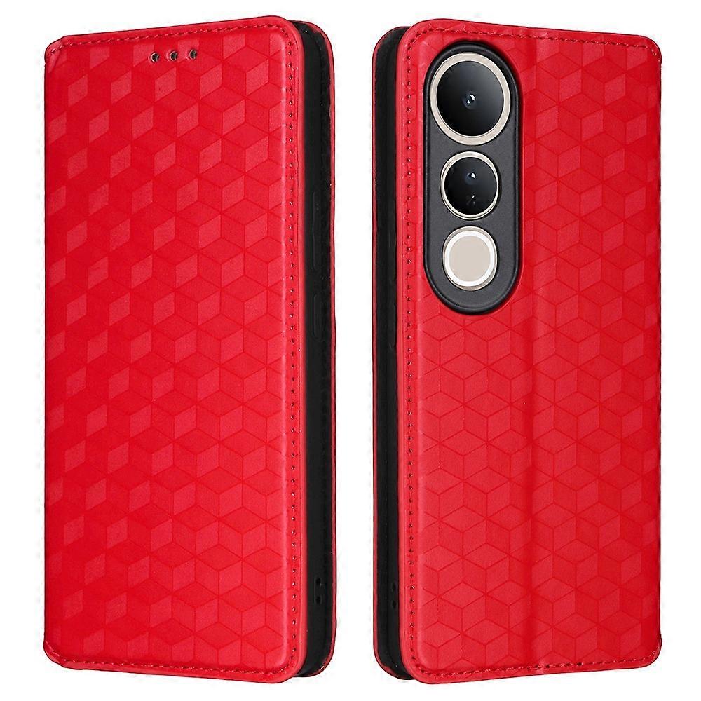 Dla vivo V50 Lite 5G Etui Portfel Romb Nadrukowany Skórzany Pokrowiec Na Telefon - Czerwony Wielobarwny Red