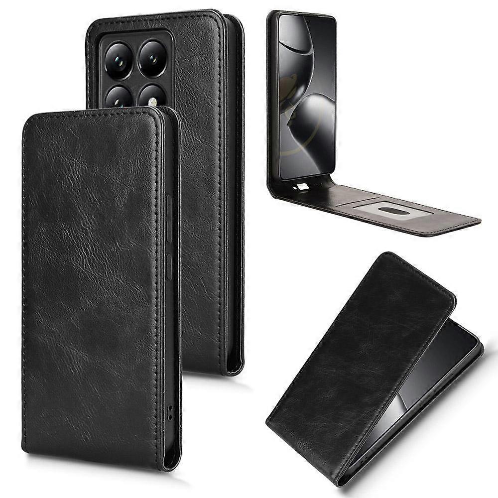 Pionowe skórzane etui na telefon z klapką do Xiaomi 14T Czarny