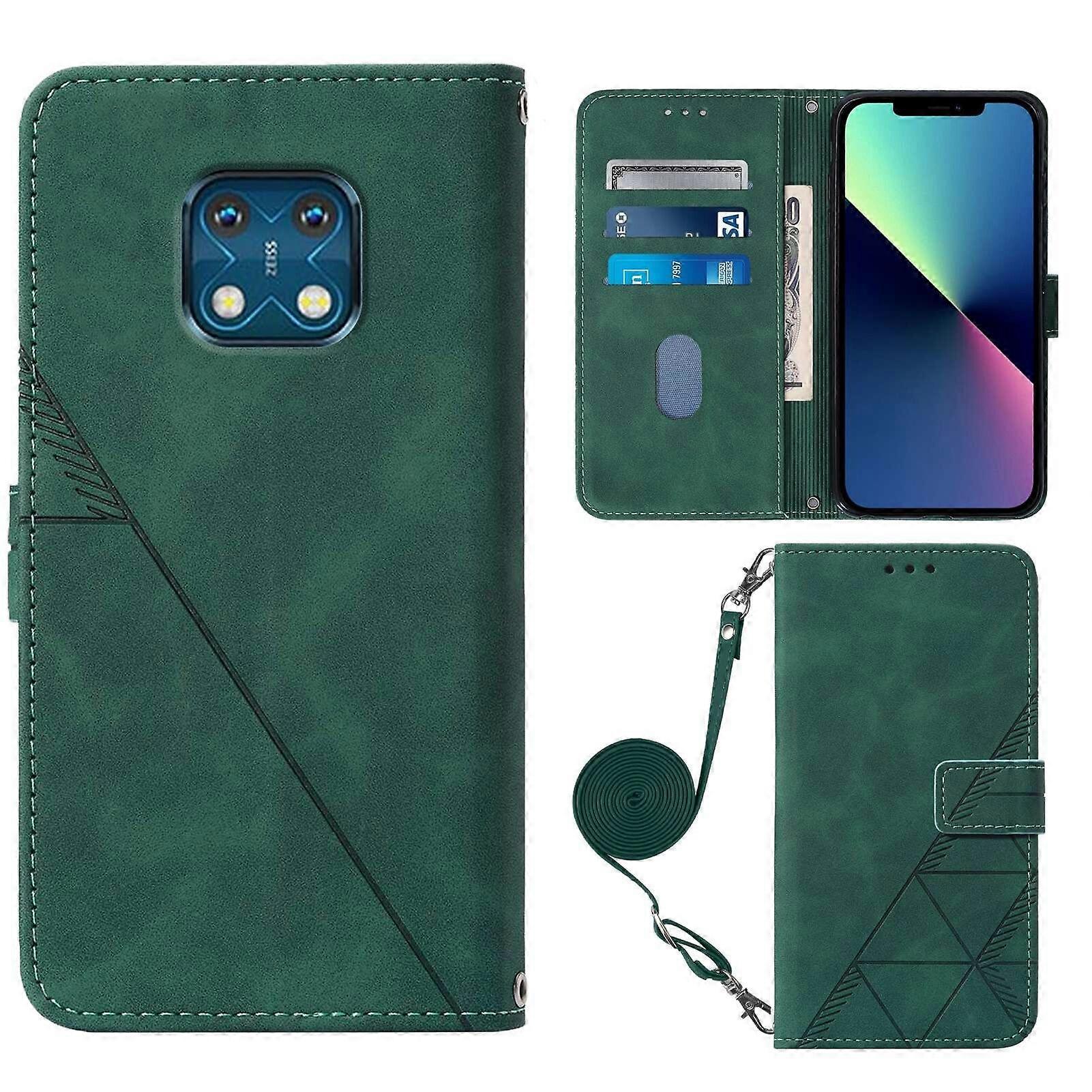 Foxdock Kompatybilny z Nokia XR 20 Pełna ochrona Miękkie etui na telefon z klapką ze skóry PU z uchwytem na karty i długim paskiem Zielony