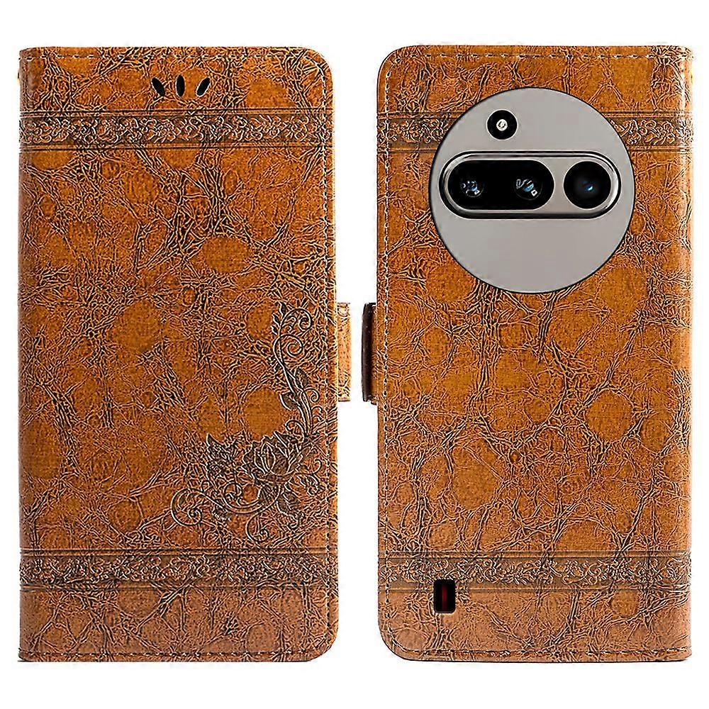 Na nic Telefon (3a) Skórzane etui Portfel z nadrukiem kwiatowym Pokrowiec na telefon z boczną klamrą - brązowy Wielobarwny Brown