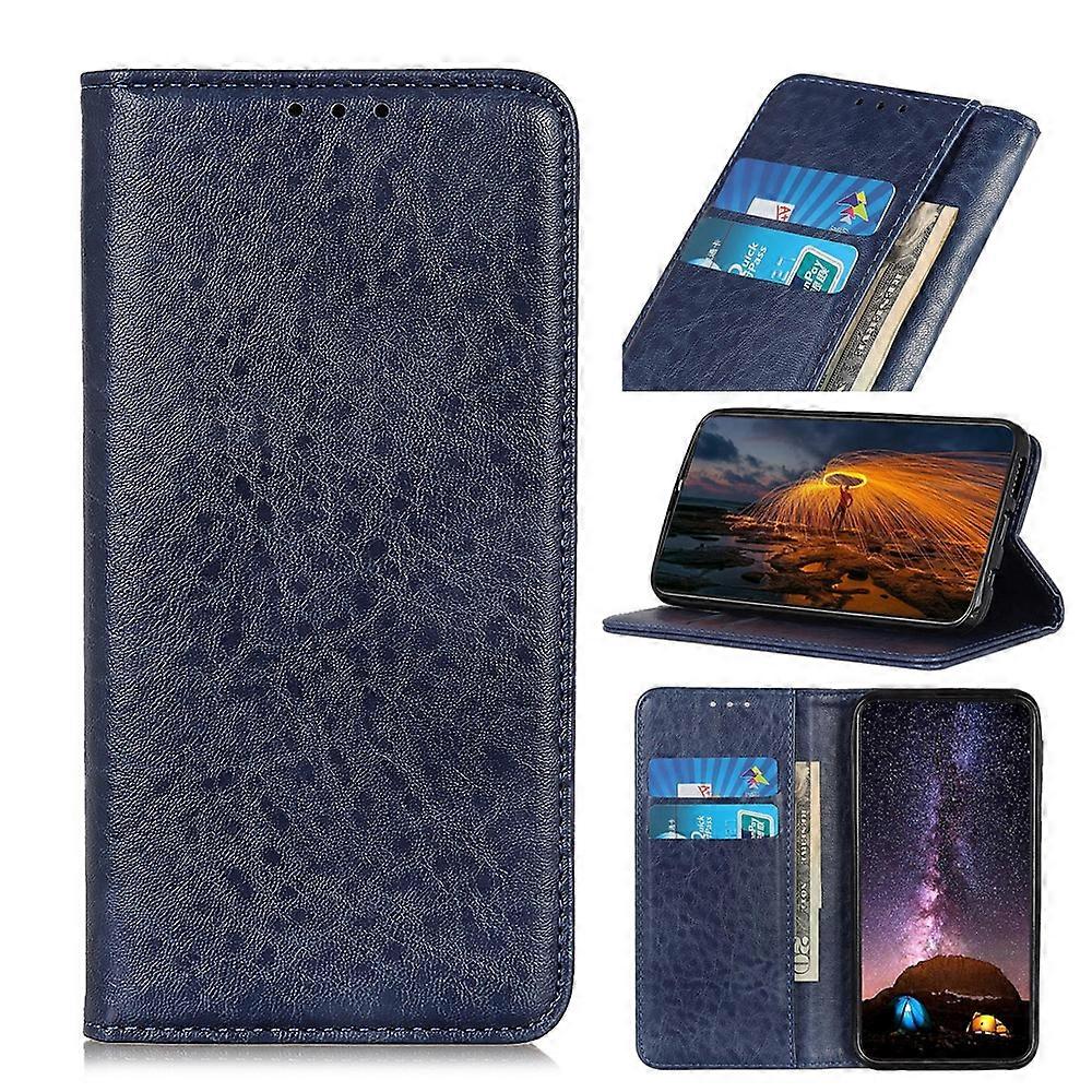Do LG Velvet Magnetic Crazy Horse Texture Poziome skórzane etui z klapką z uchwytem i miejscami na karty oraz portfelem Niebieski
