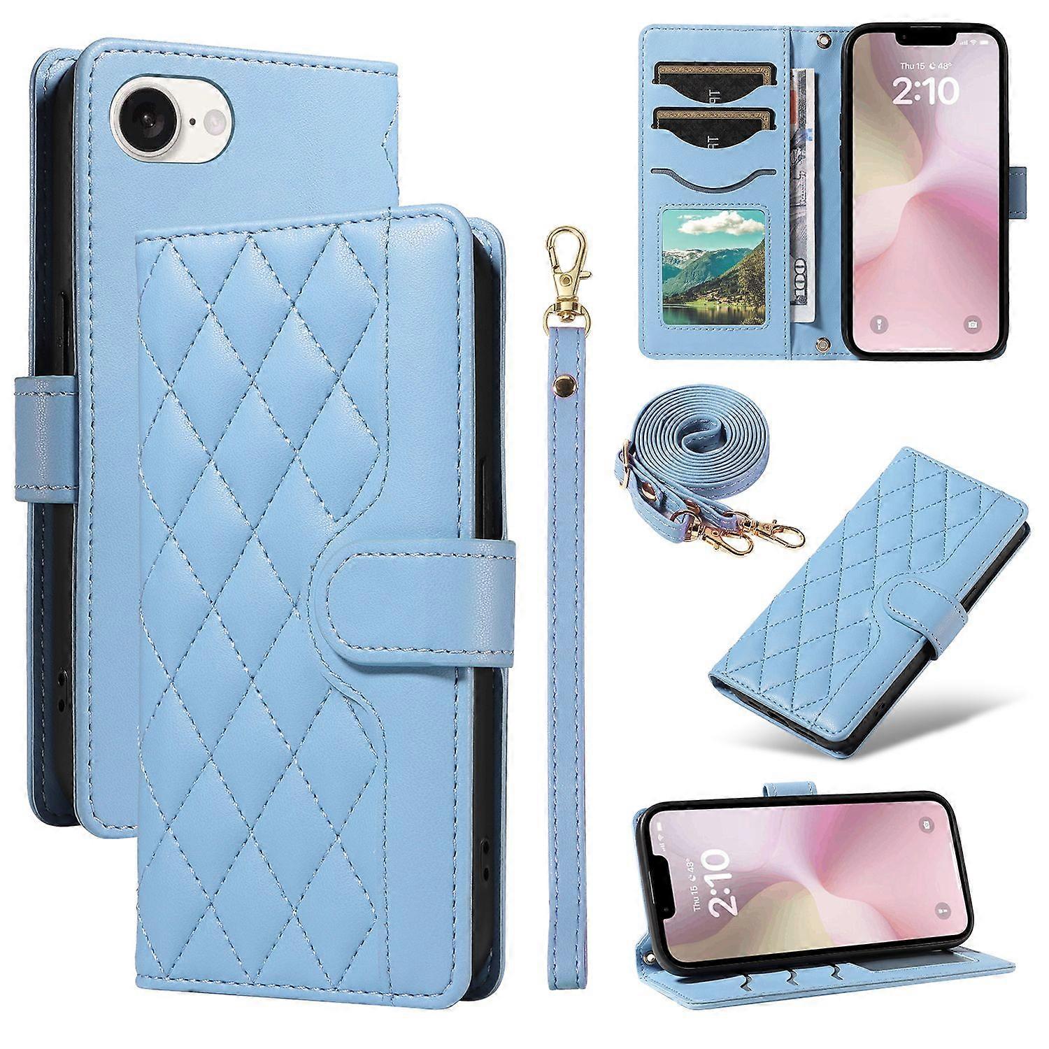 Do iPhone 16e Etui z Portfelem Skórzany Pokrowiec Na Telefon Rhombus - Niebieski Wielobarwny Blue