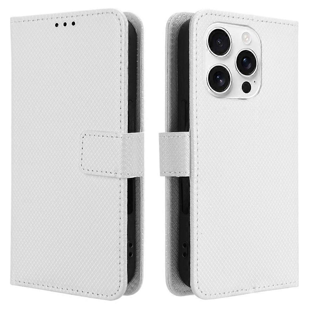 Do iPhone'a 16 Pro Max Etui PU Skórzany portfel z diamentową teksturą Pokrowiec na telefon-biały Wielobarwny White