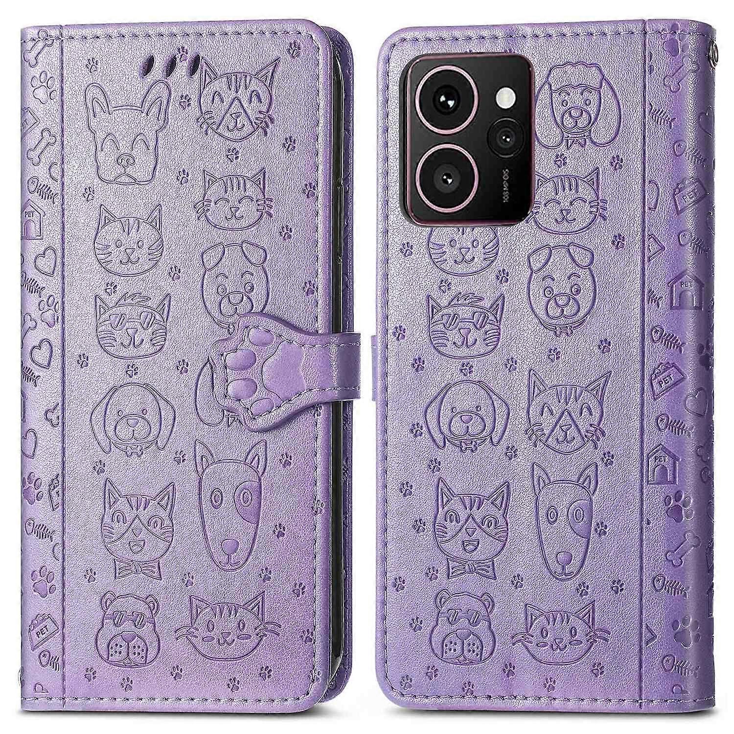 Do etui HMD Skyline Skórzany portfel z klapką Pokrowiec na telefon Śliczny wzór kota psa - jasnofioletowy Wielobarwny Light Purple