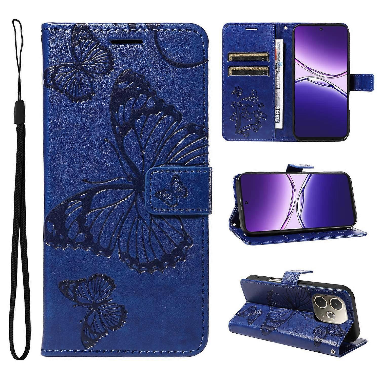 Dla Oppo A5 Pro 5G Portfel Kwiatowy Motyl Nadrukowany Skórzany Pokrowiec na Telefon Stojak - Niebieski Wielobarwny Blue