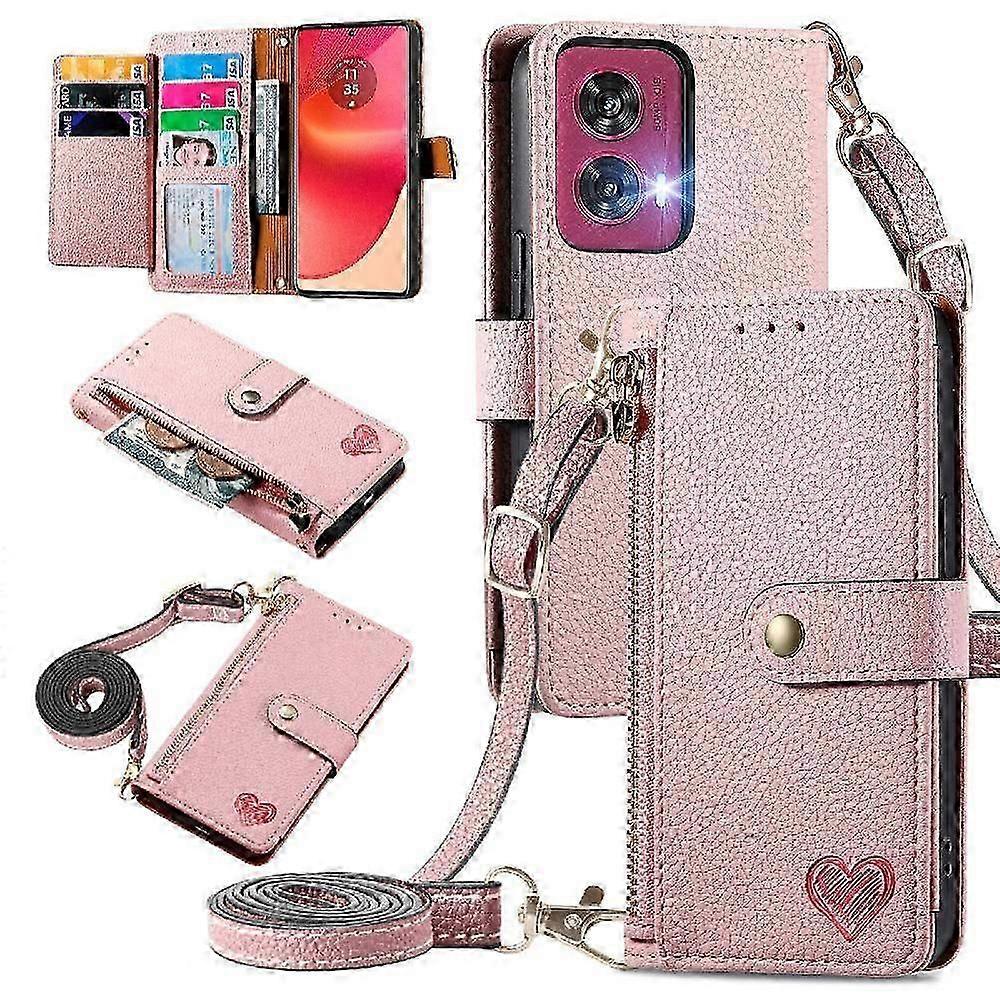Etui z klapką do Motorola Edge 50 Fusion Zipper Odporny na wstrząsy skórzany portfel Love Różowy