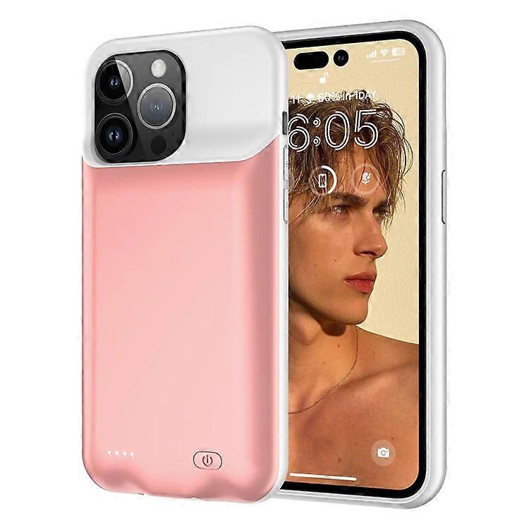 Etui na baterie D98 kompatybilne z iPhone 15 Pro Max, 8500 mAh Rozszerzone ładowalne etui na telefon z obsługą funkcji audio Różowy