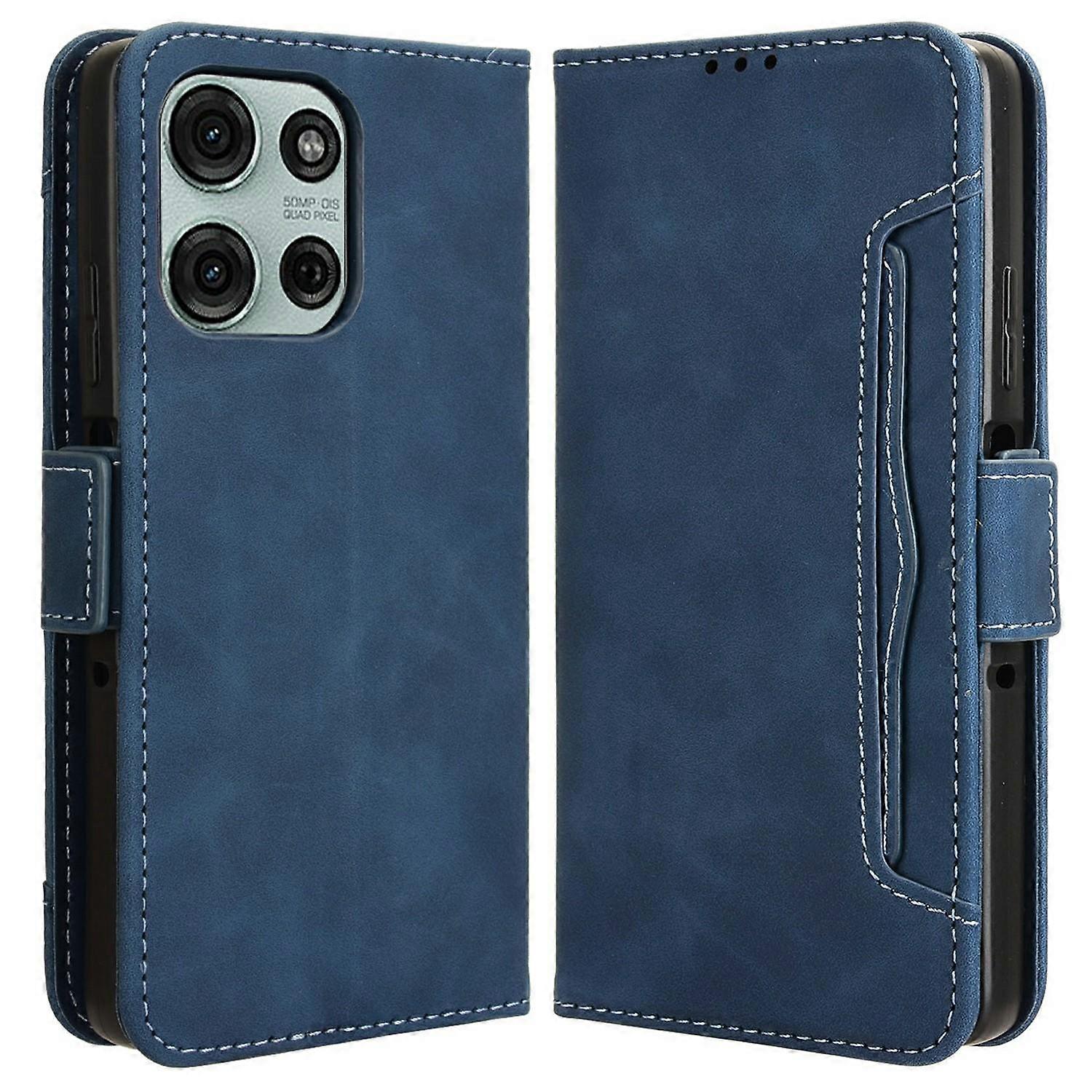 Dla Motorola Moto G75 5G Skórzane etui Portfel na telefon z wieloma gniazdami na karty - niebieskie Wielobarwny Blue