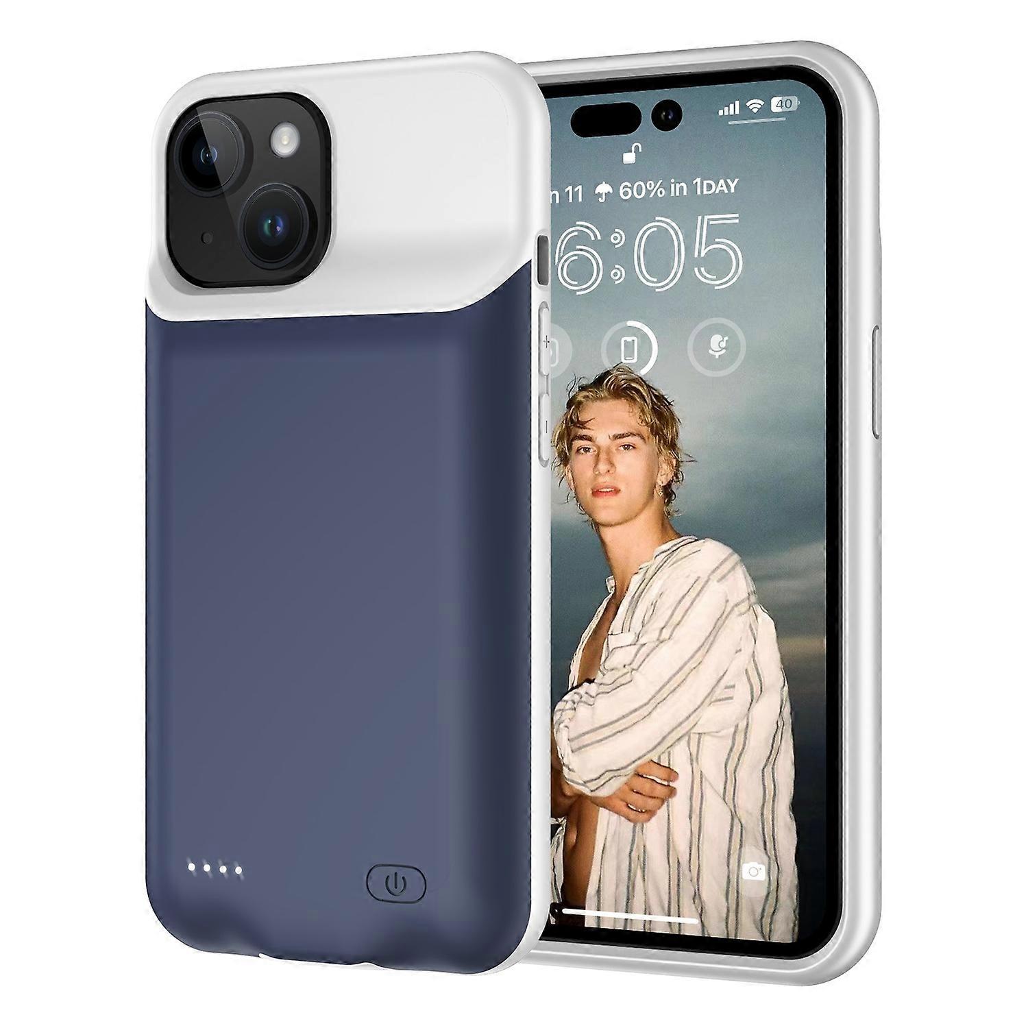 Etui na baterie do iPhone 15,7000mAh Akumulator Ładowanie Etui na telefon - niebieskie Wielobarwny Blue