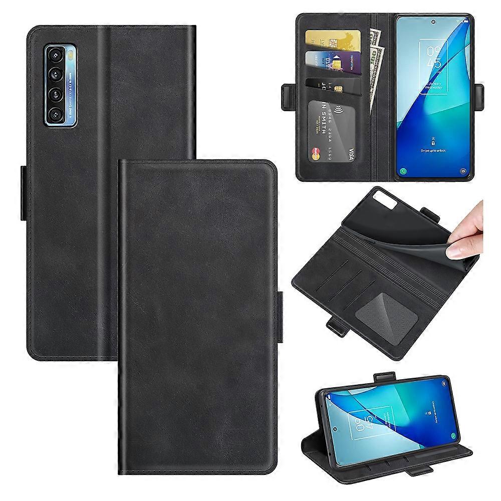 Do TCL 20S / 20 5G / 20L Dwustronna klamra magnetyczna Poziome skórzane etui z klapką z uchwytem i miejscami na karty oraz portfelem Czarny
