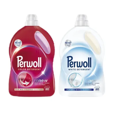 Perwoll Zestaw płynów do prania tkanin kolorowych i białych (120 prań) 2 x 3 l