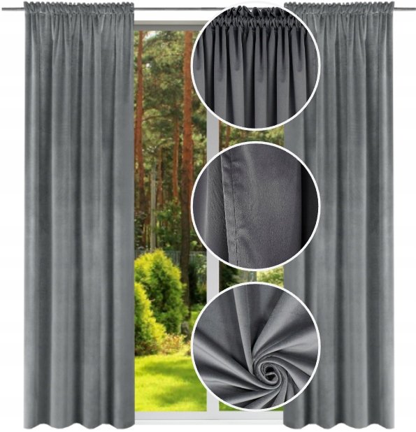 Zasłony gotowe welurowe 140x270 na taśmie do salonu zasłona gotowa szara