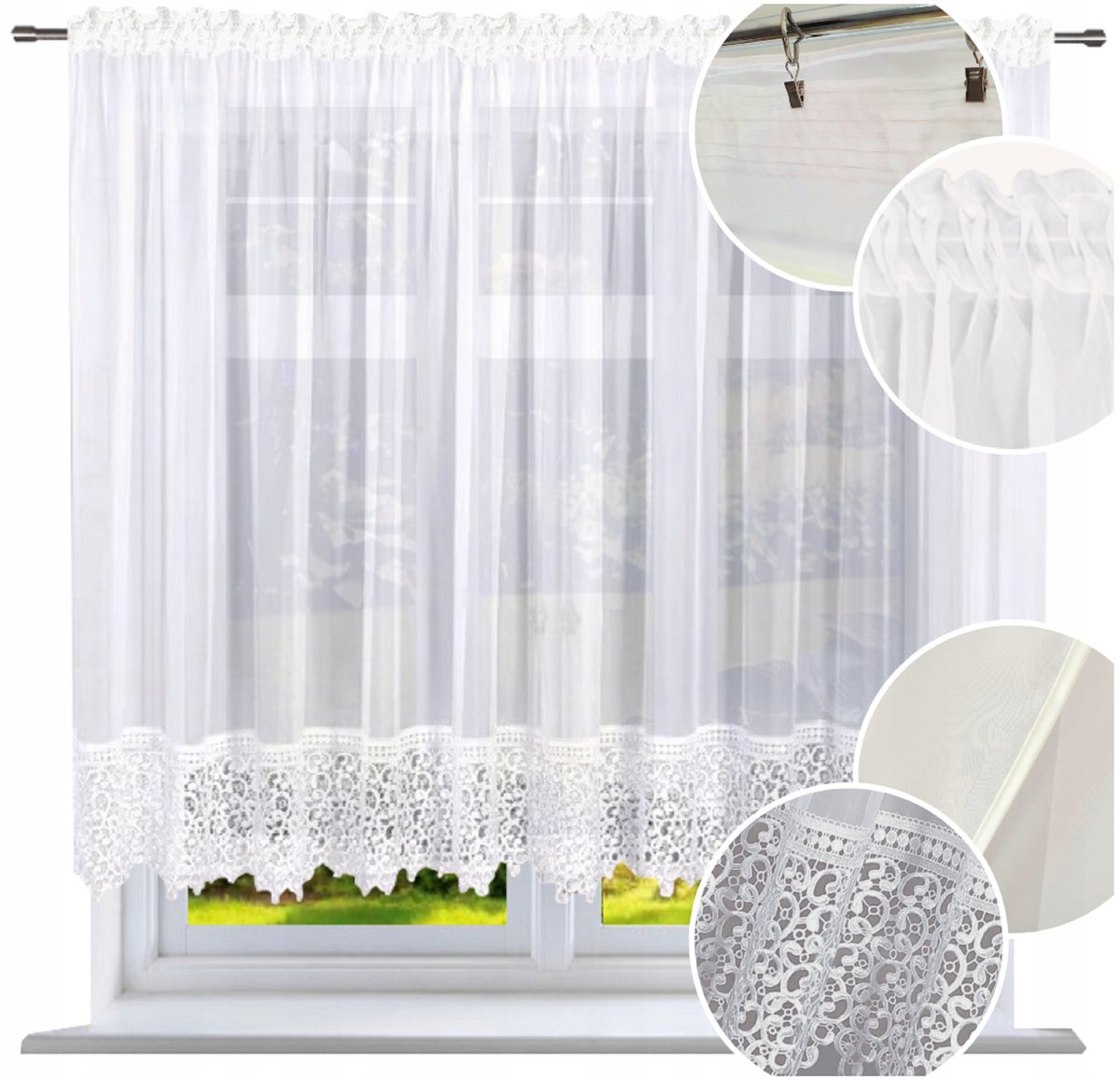 Firana gotowa z koronka 500x160 firanka prosta do salonu z gipiura firany