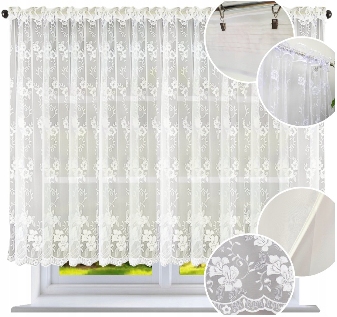 Firana gotowa prosta z markizety 160x400 Firany kwiaty firany do salonu