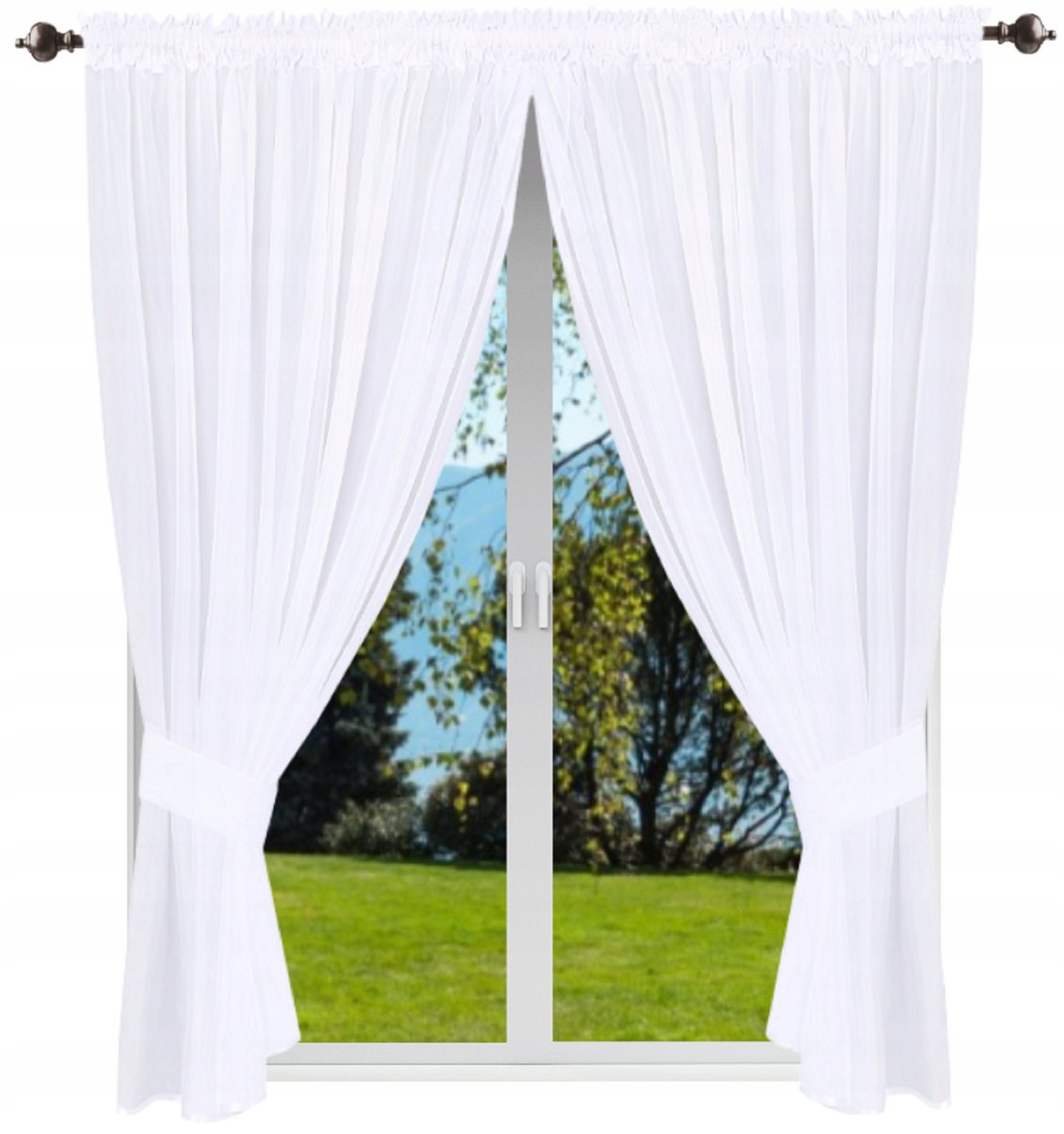 Firana gotowa gładka 230x400 firany białe z tasiemką firanki gładkie żabki