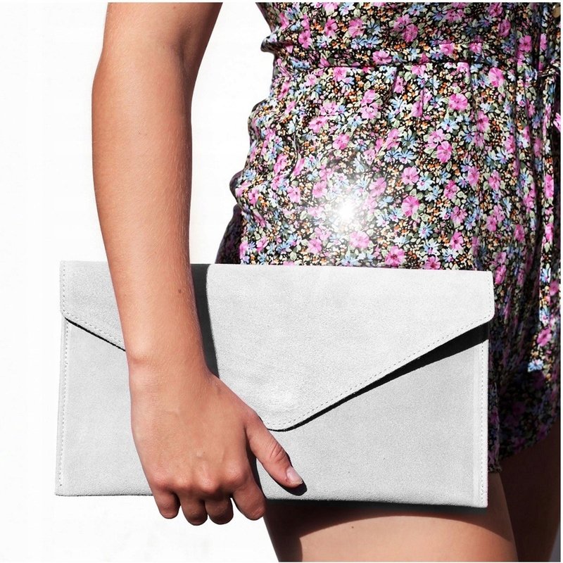 Włoska Kopertówka Skórzana Zamszowa wieczorowa