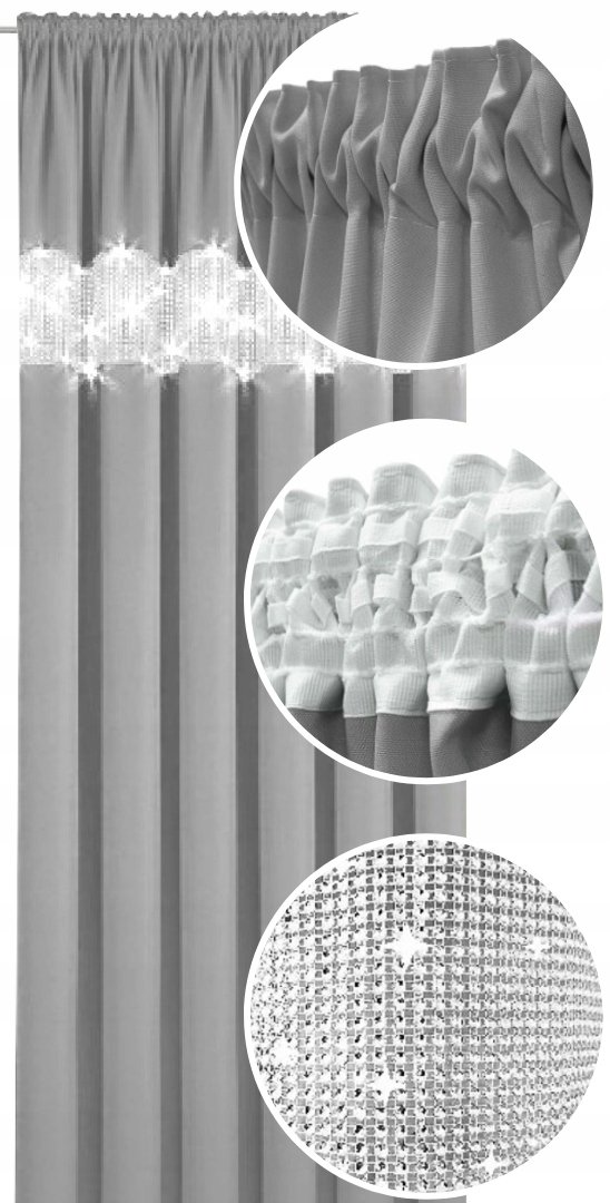 Zasłona gotowa gładka 145x180 z cyrkoniami zasłony matowe cekiny na żabki