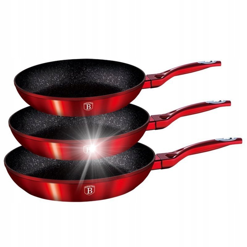 ZESTAW 3 PATELNI GRANITOWYCH BERLINGER HAUS RED METALLIC LINE BH-1288