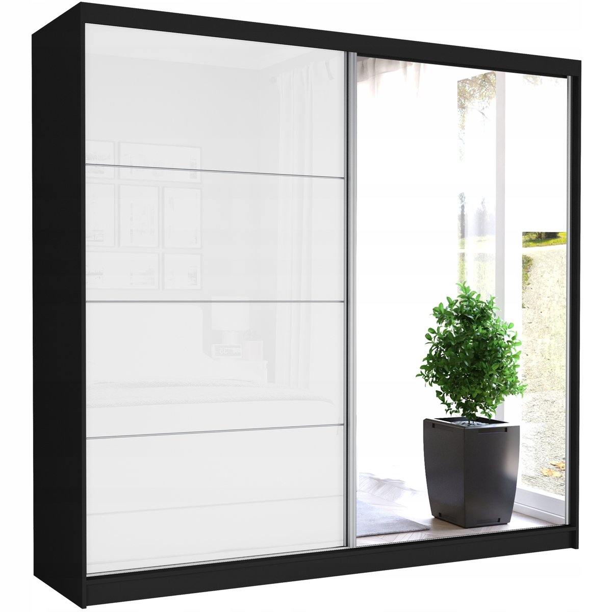 Szafa przesuwna Selvio IV 233 cm z lustrem i biały półpołysk