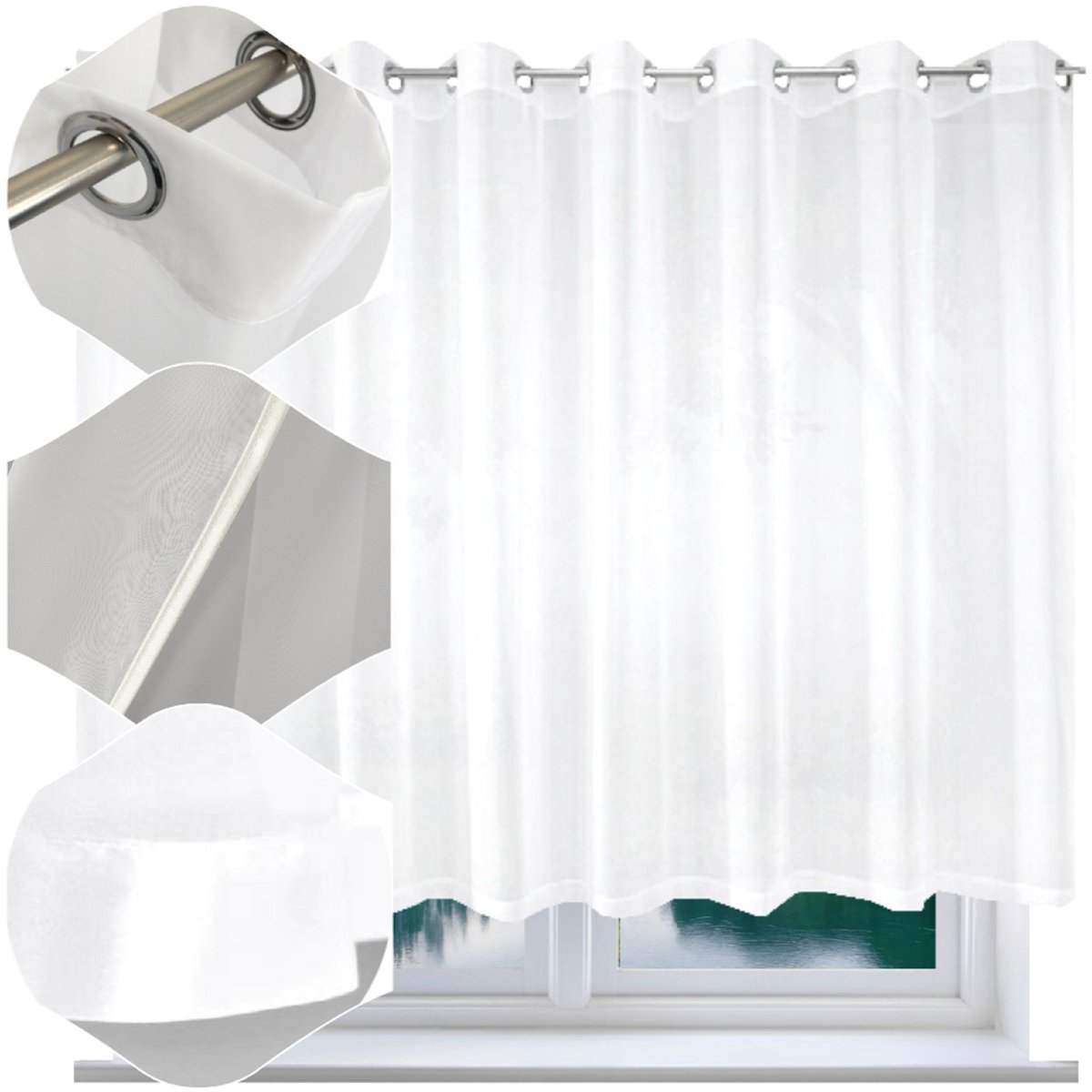 Firana gotowa na kółkach 150x400 lamówka firany gładkie przelotki woalowe