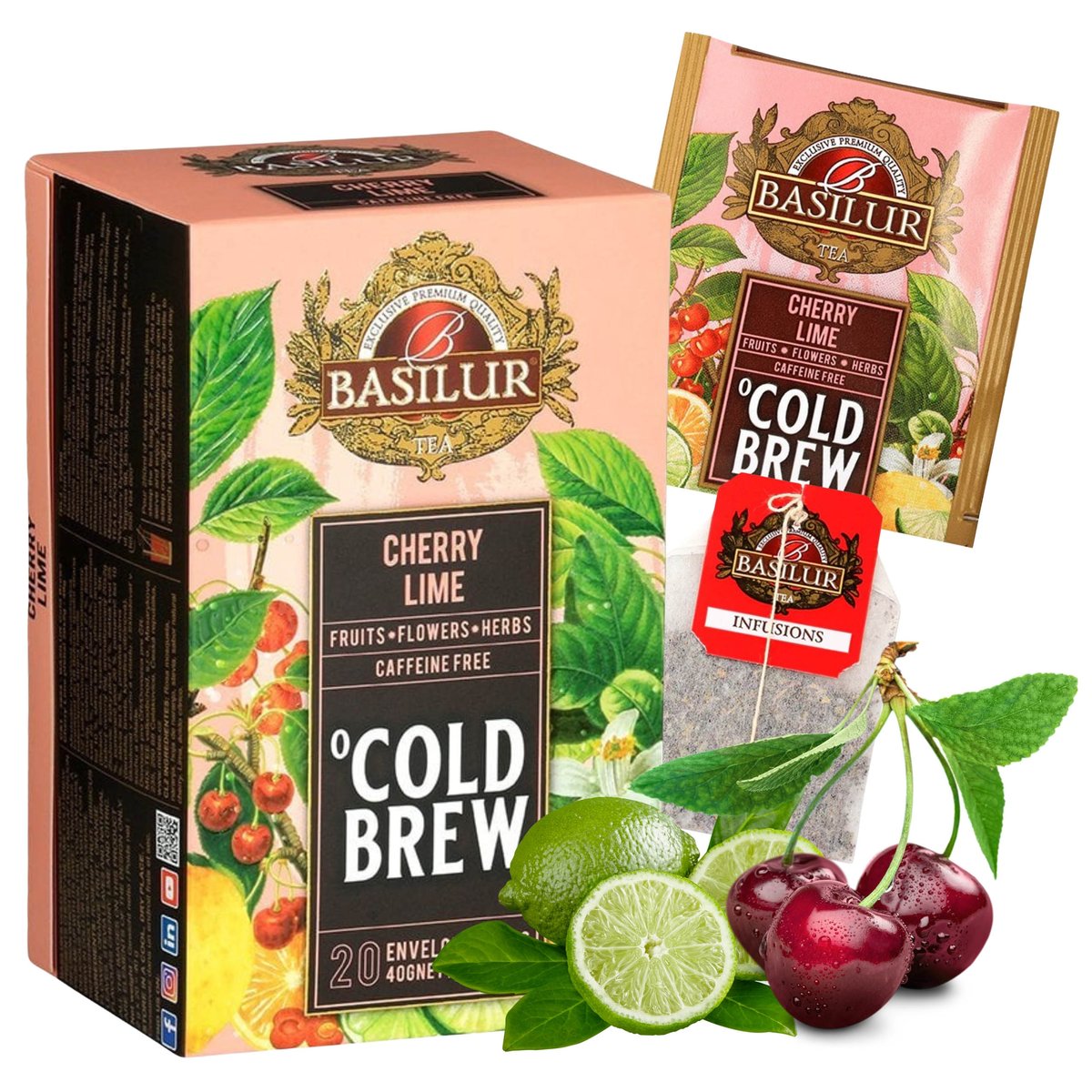 BASILUR Cold Brew - Owocowa herbata bezkofeinowa z aromatem wiśni i cytrusów, herbata na zimno w saszetkach 20 x 2 g x1