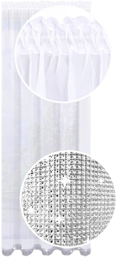 Firana gładka gotowa z cyrkoniami 240x200 długa firany na balkon diamenty