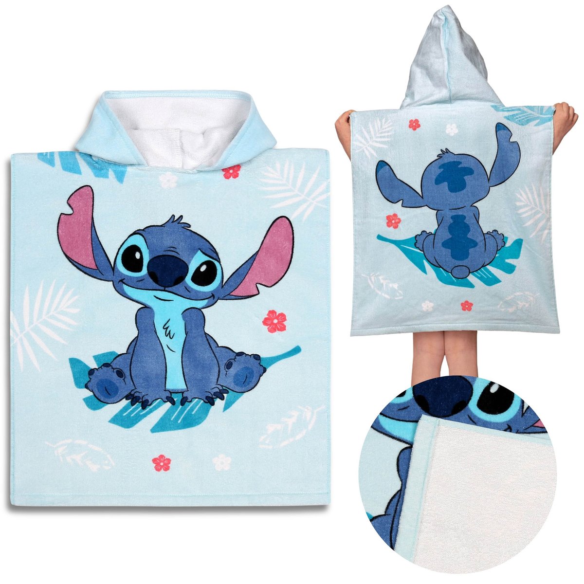 DISNEY Stitch Dziecięcy ręcznik na basen, SZYBKOSCHNĄCE poncho z kapturem dla dzieci, 100% BAWEŁNA 50x115 cm OEKO-TEX